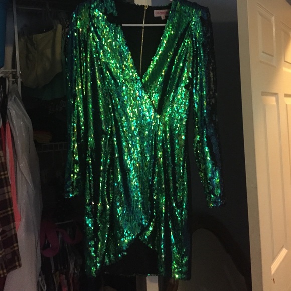 Green blue sequin dress