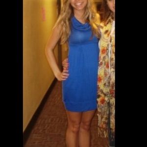 Cowl neck blue casual dress