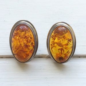 Vintage Native American Silver and Amber Earrings