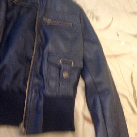 Navy blue leather jacket - Picture 4 of 4