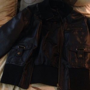 Navy blue leather jacket