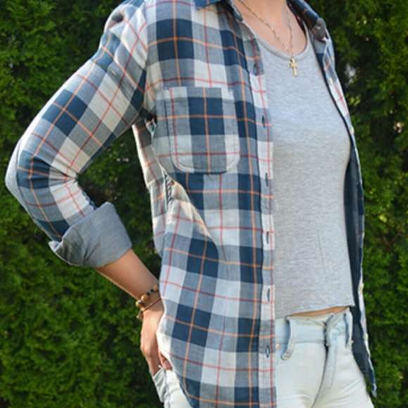 Navy Blue and White Plaid Shirt
