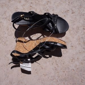 Lauren by Ralph Lauren scrappy black cork wedge