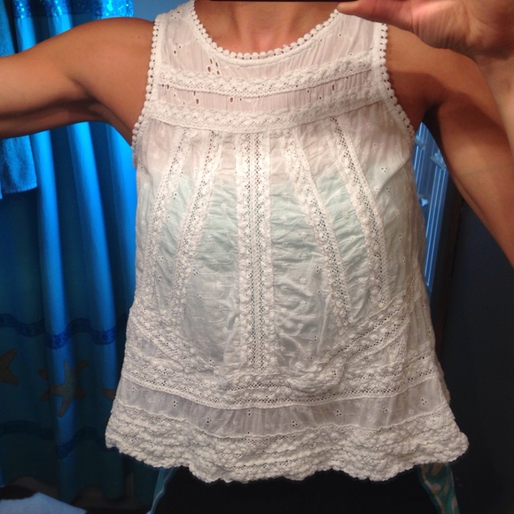 White boutique eyelet open back top