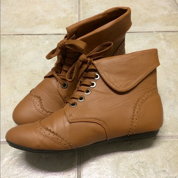Brown faux leather ankle boots