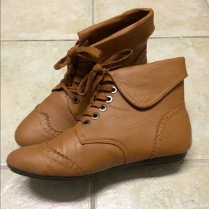 Brown faux leather ankle boots