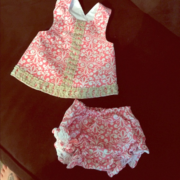 Pink/ white damask type outfit