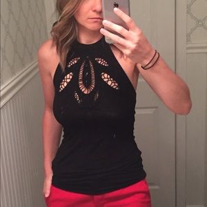 White House Black Market Embroidered Black Halter