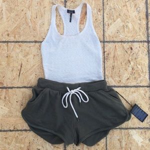 Army green drawstring shorts