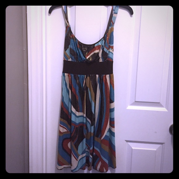 Brown and teal knee length dress
