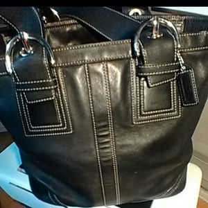Large Black Leather Shoulder Bag Purse Tote