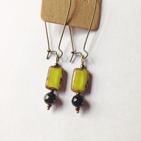 lilac & buttercup Jewelry - Handcrafted Green & Bronze Drop Earnings