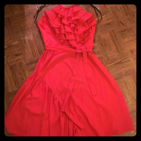 Bright Red Ruffle Cocktail Dress