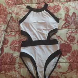 Black and white one piece bathing suit