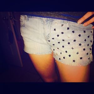 Distressed jean shorts