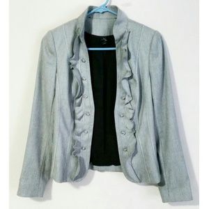 White House Black Market Grey Ruffle Jacket