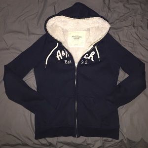Navy Abercrombie & Fitch Faux-Fur Lined Zip Up