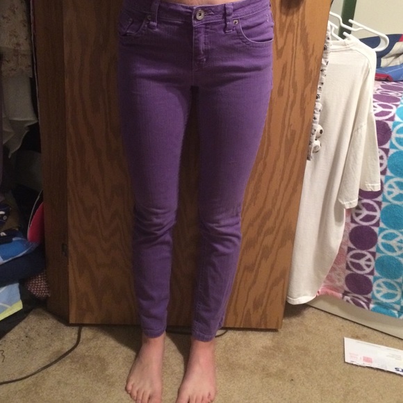 purple skinny jeans