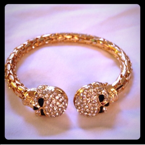 Gold skull and rhinestone bracelet