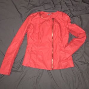 Red Faux Leather Zip Up Jacket