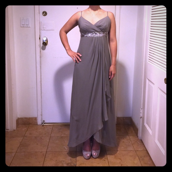Long gray bcbg formal dress with work on top size4