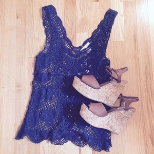 ✨ SALE ✨ Navy Lace Cut-Out Shirt