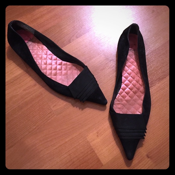 Delman black suede flats