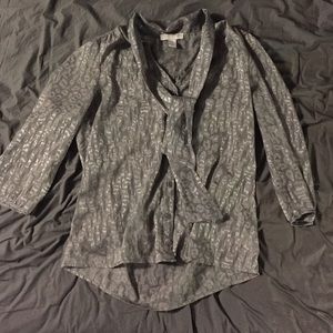 Sheer Silver Grey Blouse Leopard Print