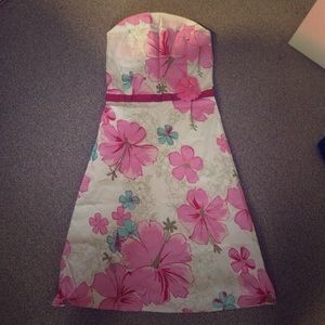 Strapless pink Hawaiian flower dress