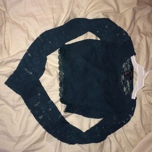 Dark green/blue lace crop top long sleeve