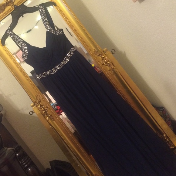 Navy Blue Jeweled Prom/Formal Maxi Dress