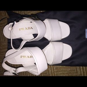 Prada, white heels