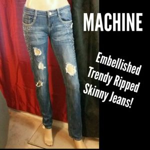 *SOLD*Machine. Embellished Ripped Skinny Jeans