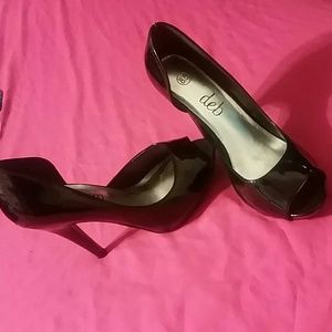 Black open toe heels.