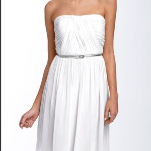 Donna Morgan white strapless chiffon dress