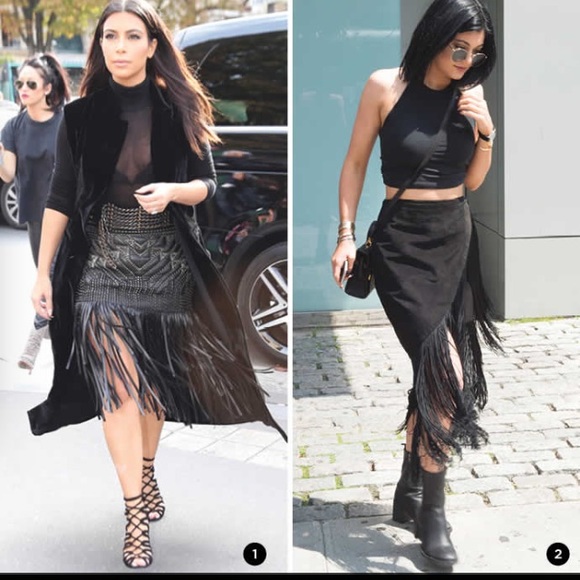 Black fringed skirt, beautiful fabric