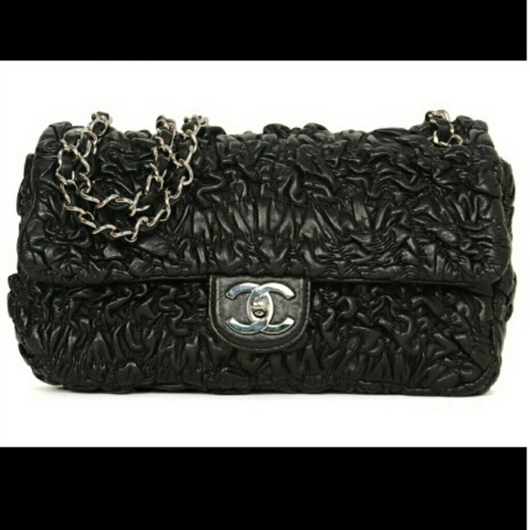 CHANEL Black Puckered Leather Flap Bag SHW