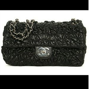 CHANEL Black Puckered Leather Flap Bag SHW