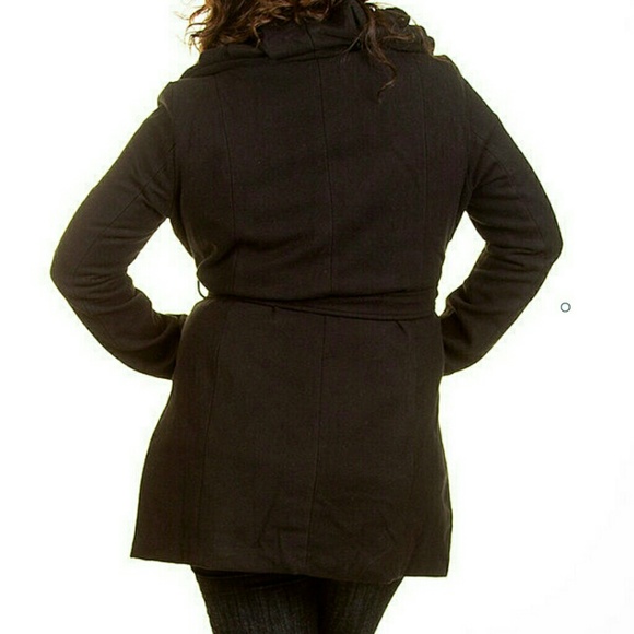 Brand NEW plus size wool coat Black belted sold - Picture 2 of 2