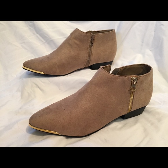 Taupe Double-Zip Gold-Tipped Booties, Size 10