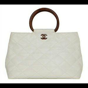 CHANEL White Quilted Caviar Tote Bag