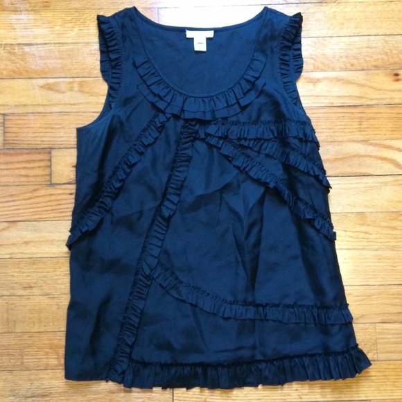 Jcrew black silk ruffle blouse