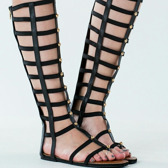 High strappy studded gladiator sandals
