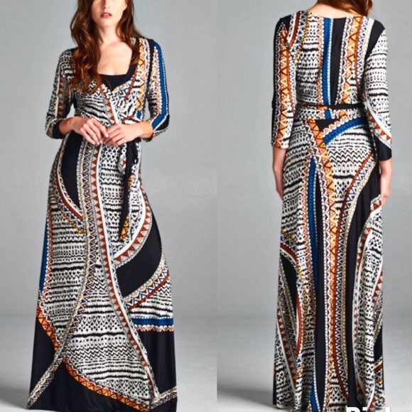 • Boho • Tribal Abstract Print Maxi Dress  • S M L