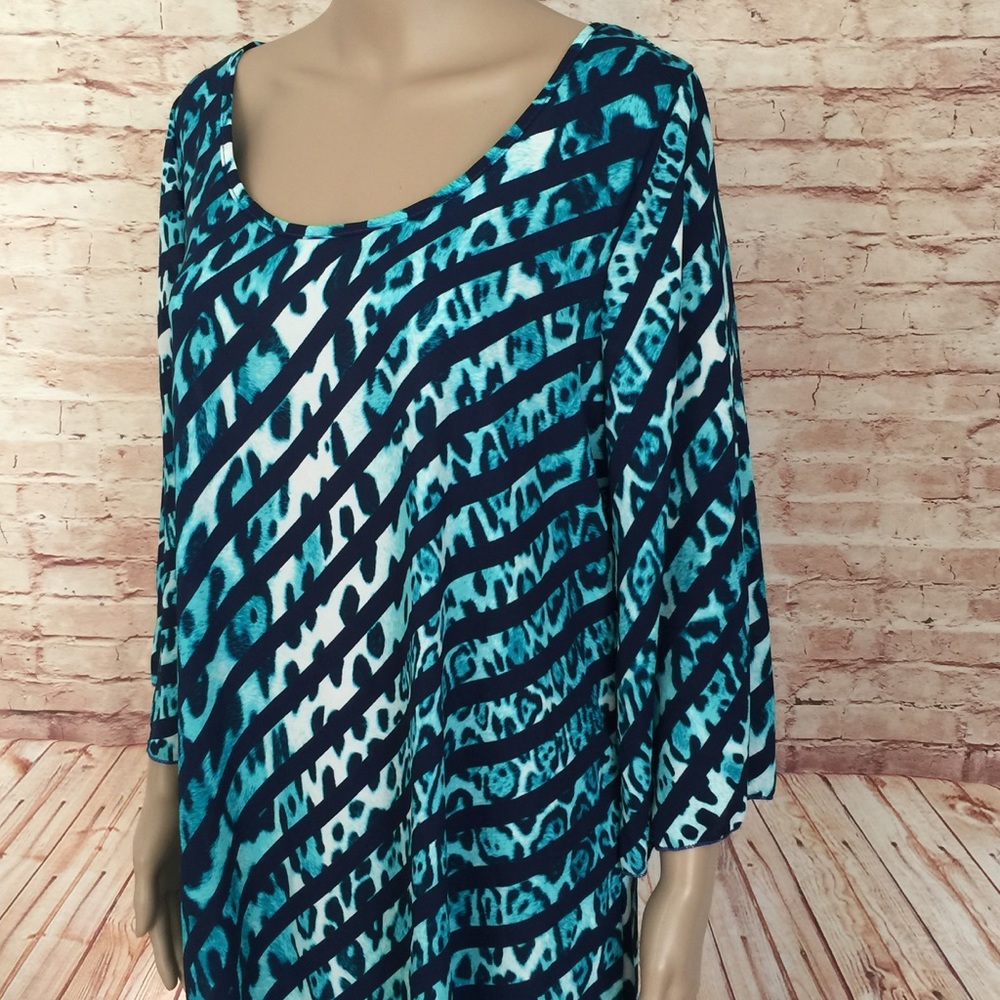 Boho Bell Sleeve Animal Print Dress with Stripes