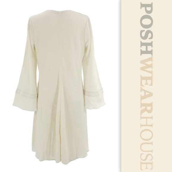 Oatmeal Boho Lace Trim Dress w/ Bell Sleeves - Picture 3 of 4