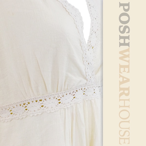 Oatmeal Boho Lace Trim Dress w/ Bell Sleeves - Picture 4 of 4