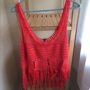 Salmon crochet top with fringe!! NWOT