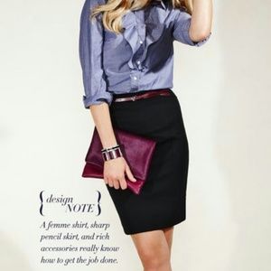 Adorable chambray ruffle blouse from The Loft