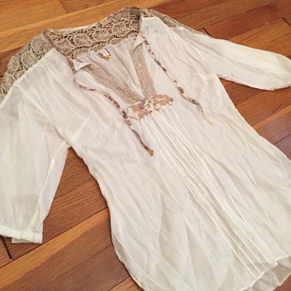 Free people crochet detail peasant top